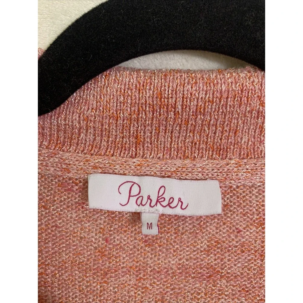 Parker NY Sweater Size Medium Knit Peach Pink Linen Pullover Marled Knit Coastal